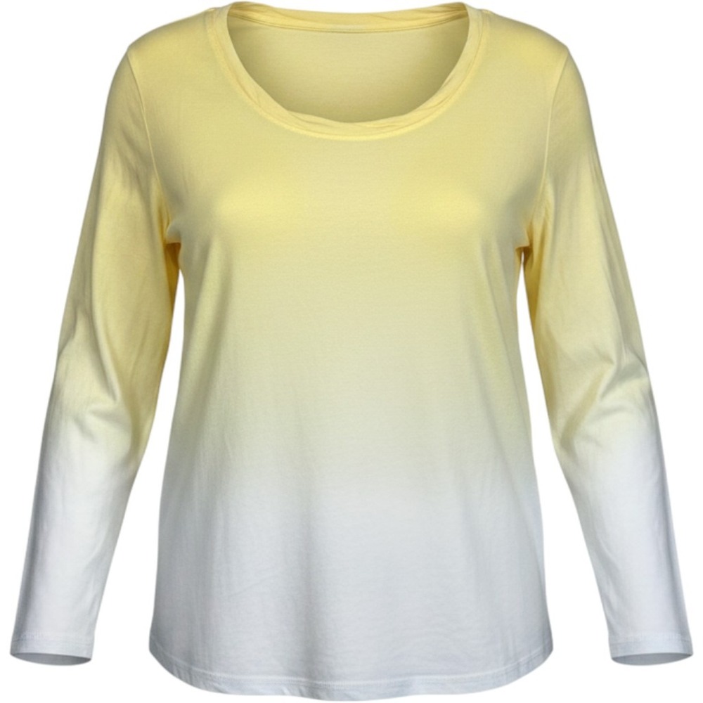 Candace Cameron Bure Yellow White Ombre Long Sleeve Cotton Scoop Neck Tee 3X NEW